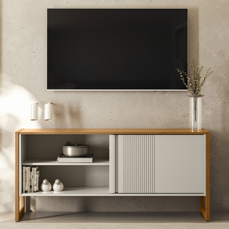 Rack Gold para TV 55" com 1 Portas Nature e Off White - Imagem 3