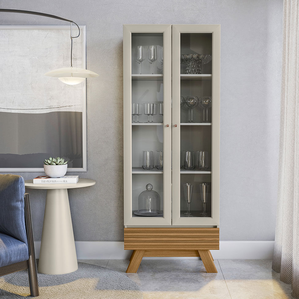 Cristaleira Marsala com 2 Portas e 3 Prateleiras Nature e Off White - Imagem 3