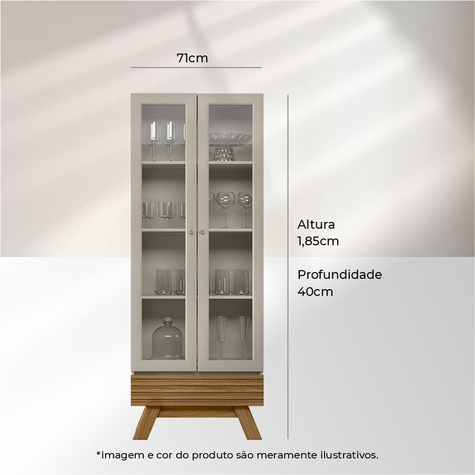 Cristaleira Marsala com 2 Portas e 3 Prateleiras Nature e Off White - Imagem 4