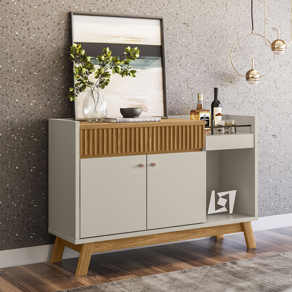 Buffet Balcão Lucca com 2 Portas e 1 Gaveta Nature e Off White 1,33m - Imagem 3