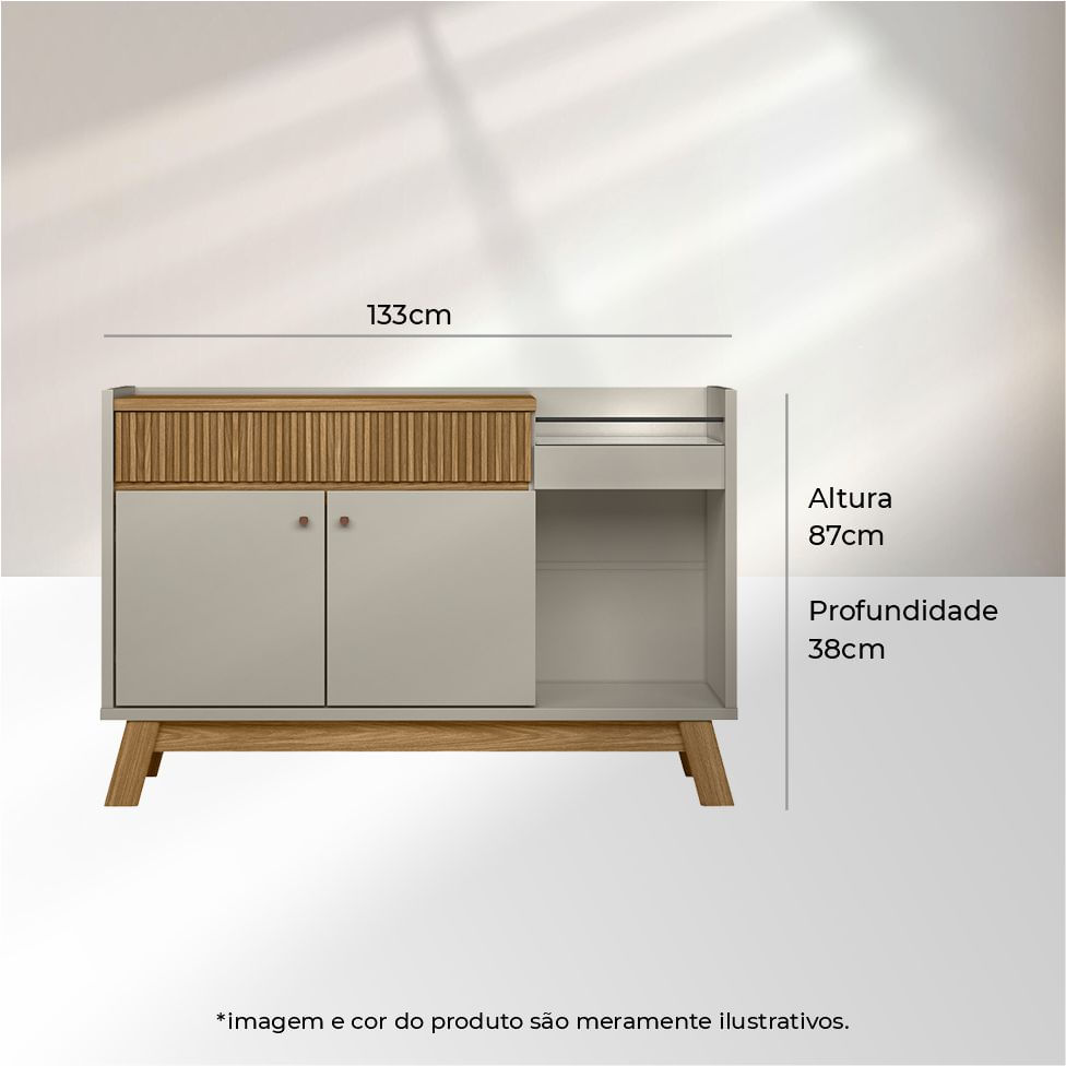 Buffet Balcão Lucca com 2 Portas e 1 Gaveta Nature e Off White 1,33m - Imagem 4