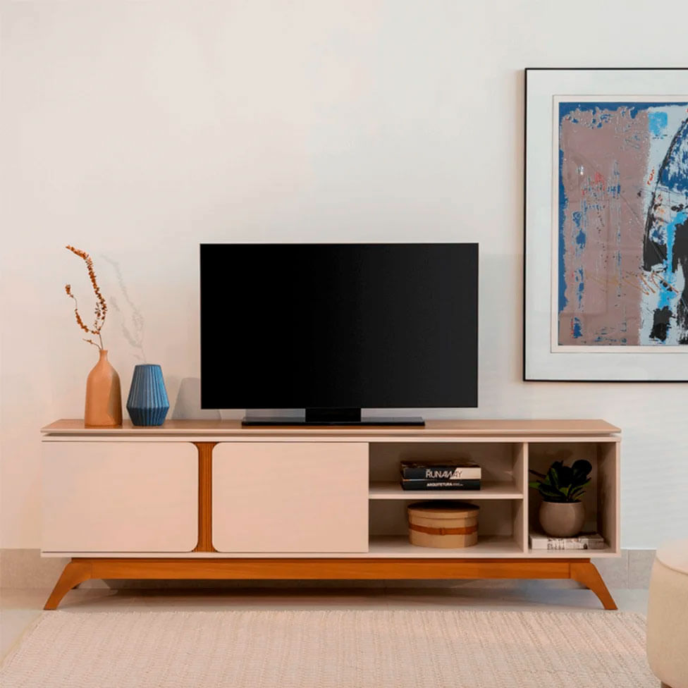 Rack Istambull para TV 70" com 2 Portas Nature e Off White - Imagem 3