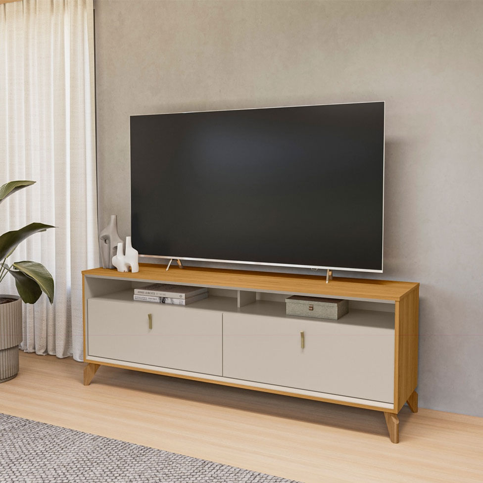 Rack Dubai para TV 60" com 2 Portas Nature e Off White 1,60m - Imagem 5