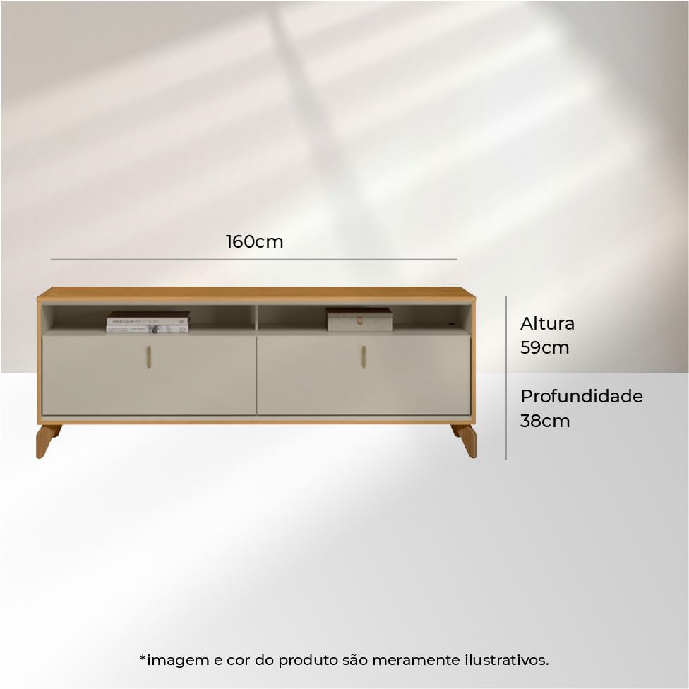 Rack Dubai para TV 60" com 2 Portas Nature e Off White 1,60m - Imagem 6