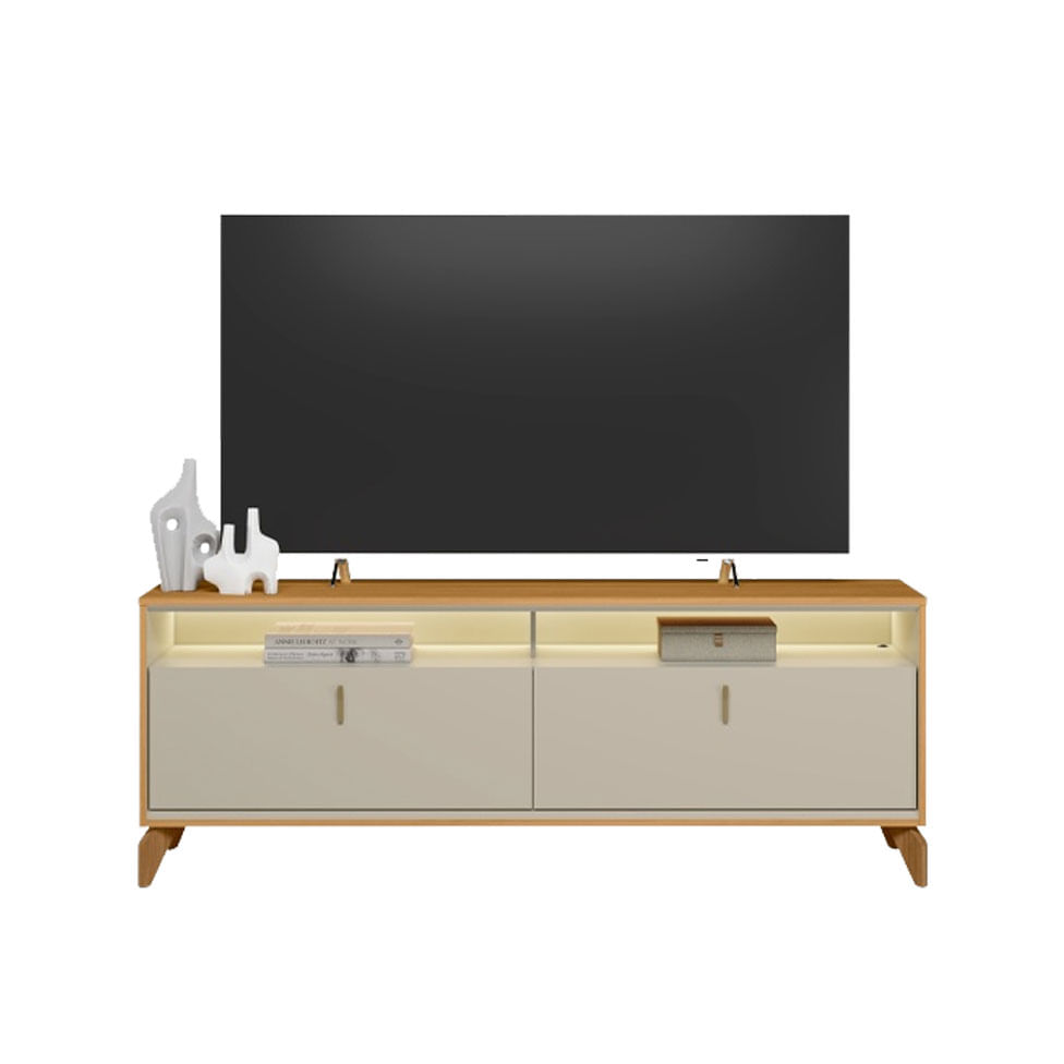 Rack Dubai para TV 60" com 2 Portas e Iluminação de LED Nature e Off White 1,60m