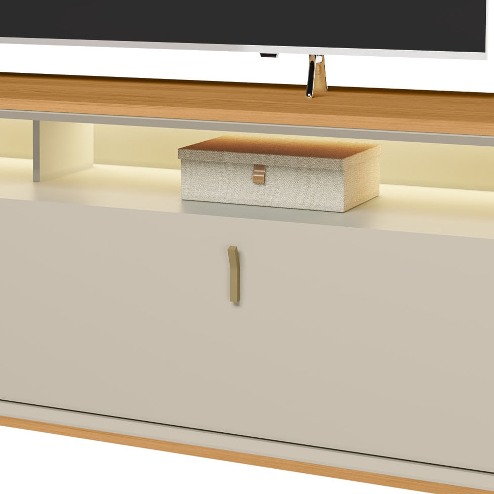 Rack Dubai para TV 60" com 2 Portas e Iluminação de LED Nature e Off White 1,60m - Imagem 2