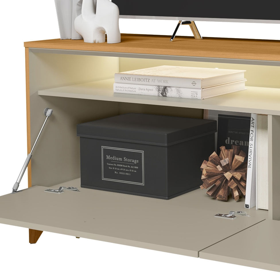 Rack Dubai para TV 60" com 2 Portas e Iluminação de LED Nature e Off White 1,60m - Imagem 4