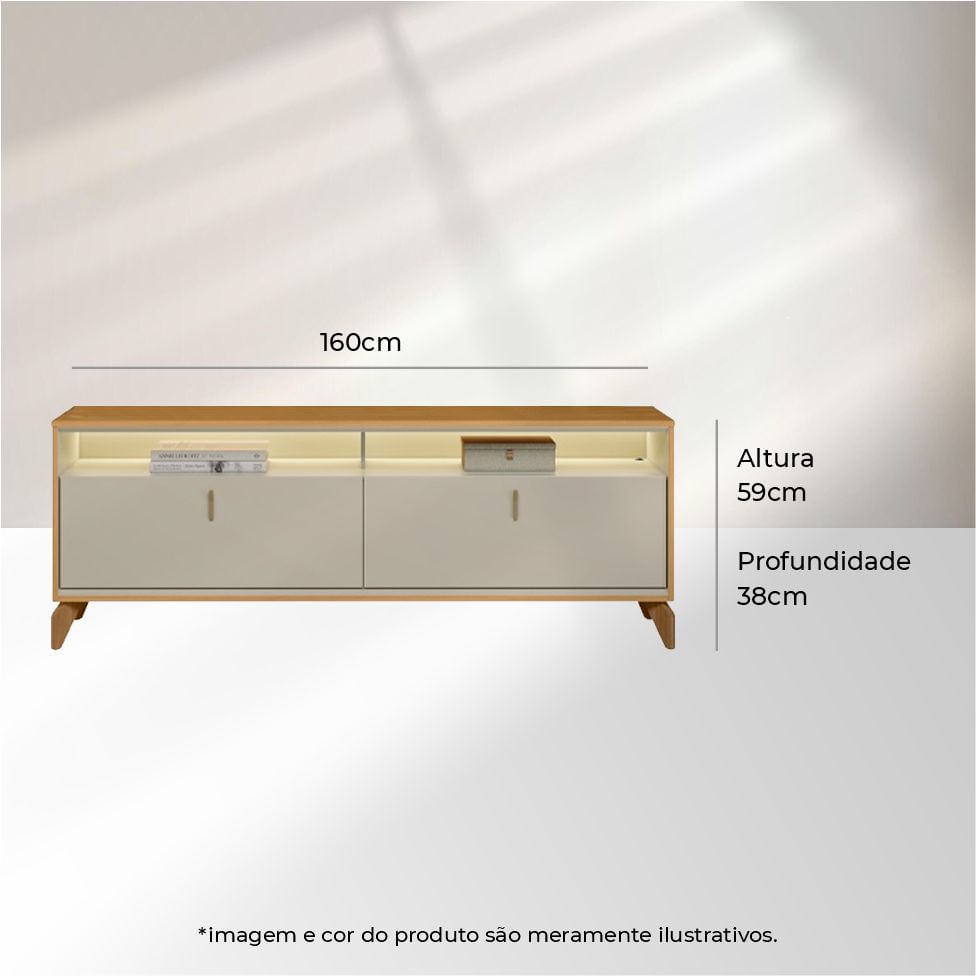 Rack Dubai para TV 60" com 2 Portas e Iluminação de LED Nature e Off White 1,60m - Imagem 6