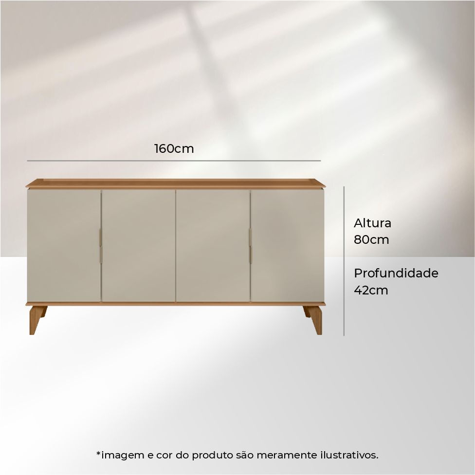 Buffet Balcão Evora com 4 Portas Jequitibá e Off White 1,60m - Imagem 6