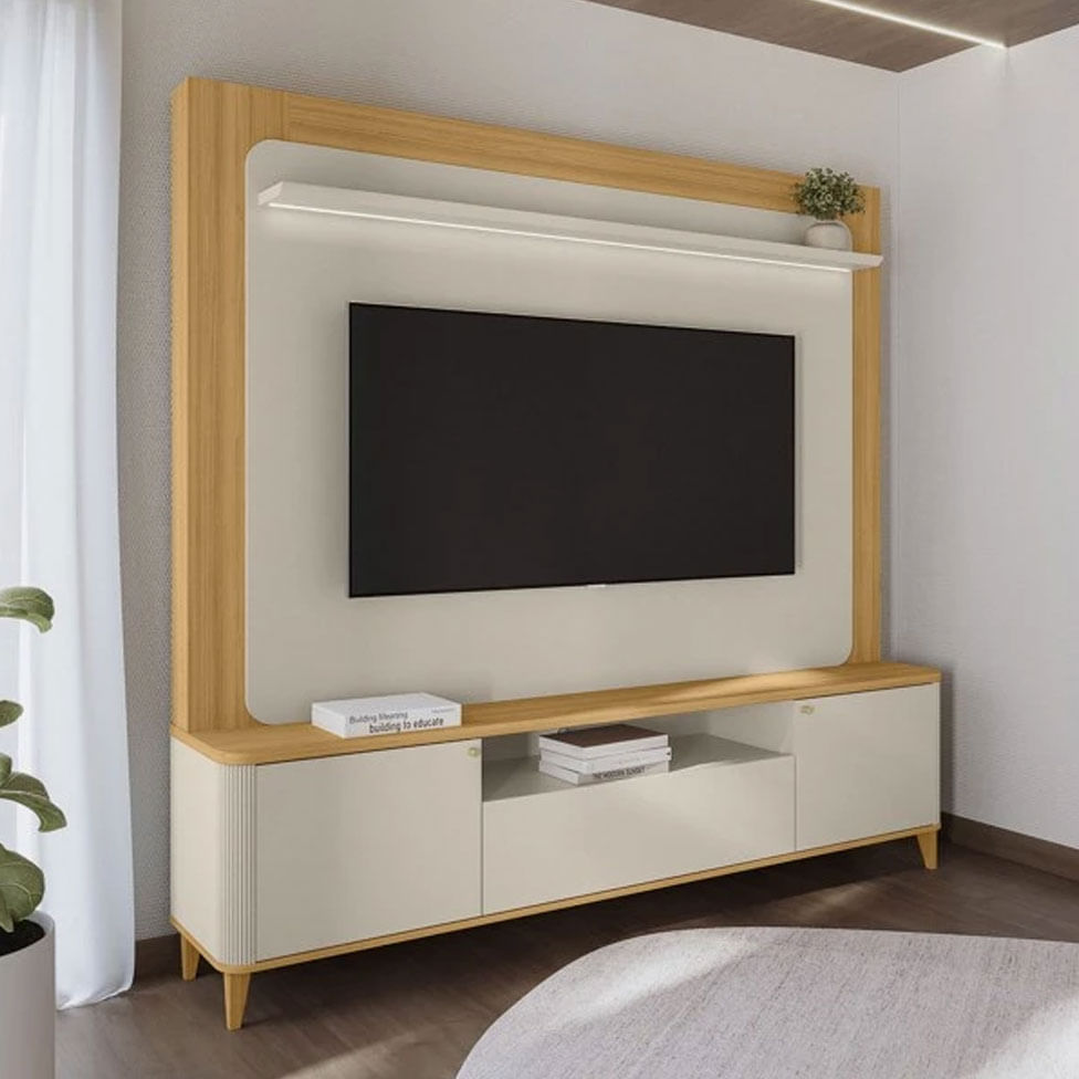 Estante Home Munique para TV até 70" com LED Tauari e Off White - Imagem 5