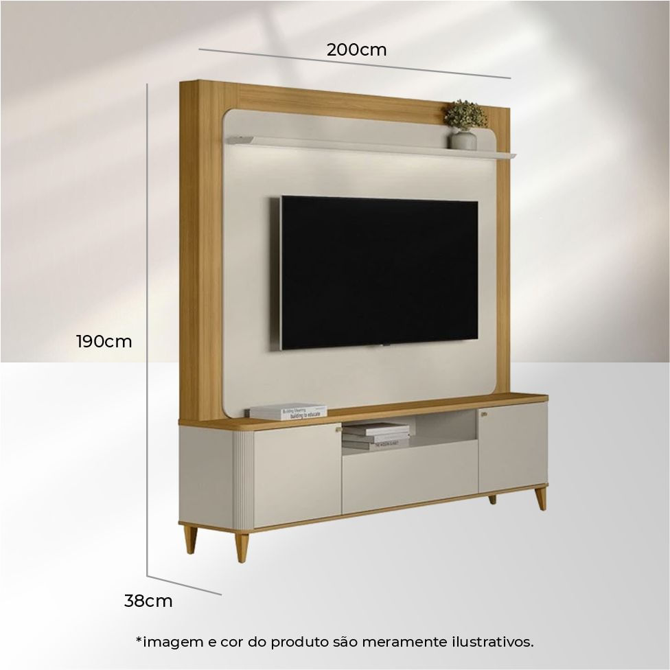 Estante Home Munique para TV até 70" com LED Tauari e Off White - Imagem 7