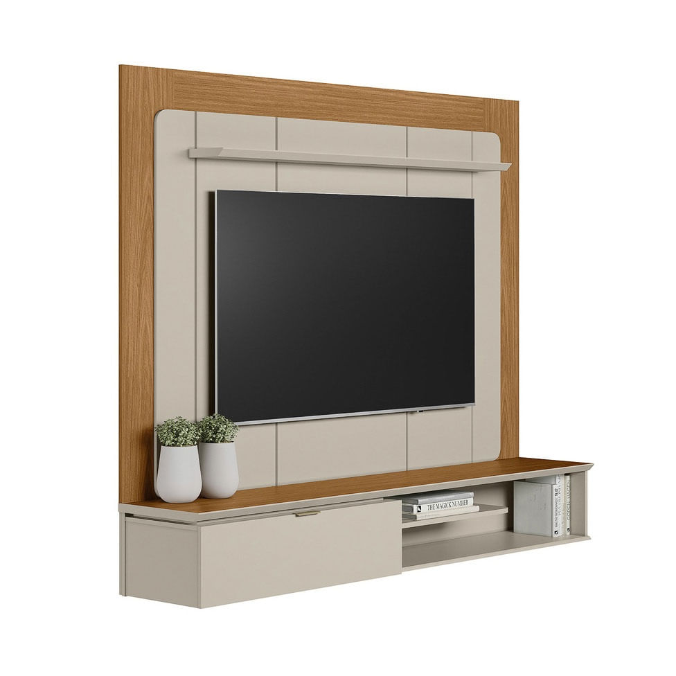 Painel Home Lugano com 1 Porta Nature e Off White - Imagem 2