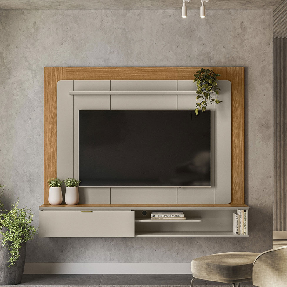 Painel Home Lugano com 1 Porta Nature e Off White - Imagem 5