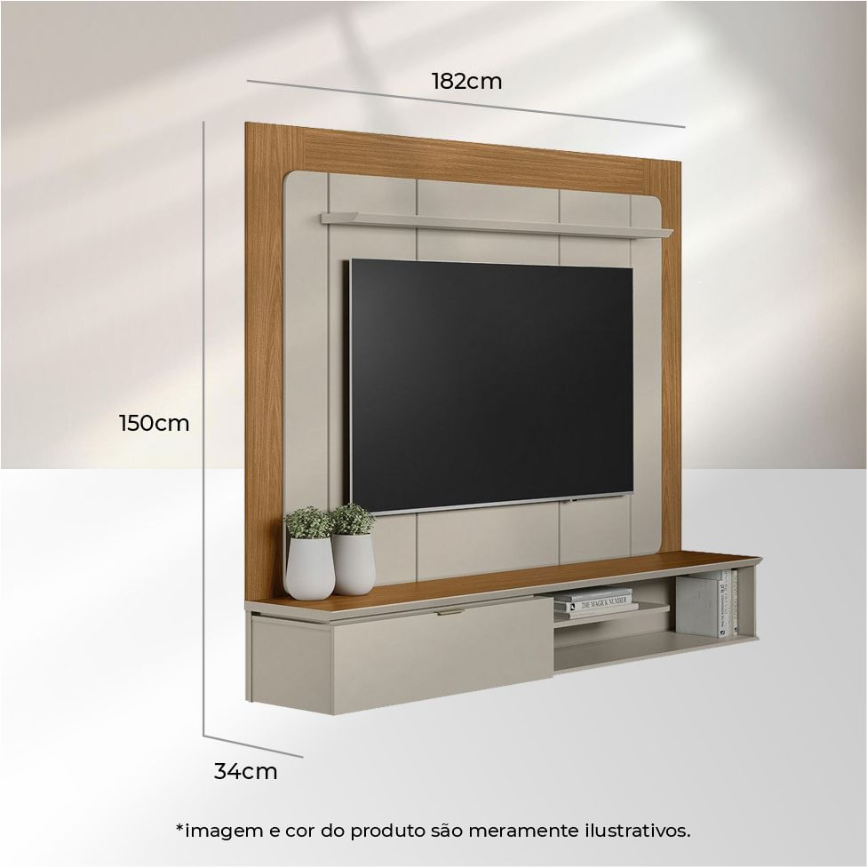 Painel Home Lugano com 1 Porta Nature e Off White - Imagem 6