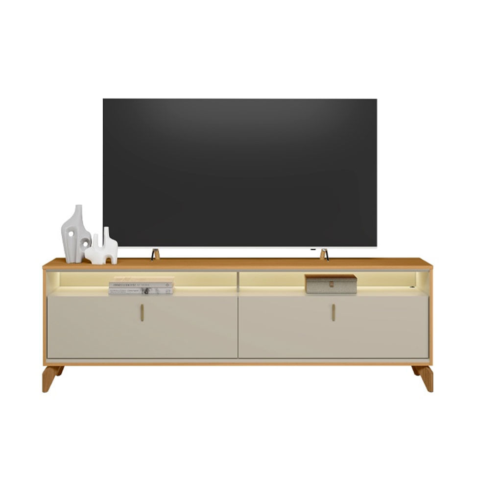 Rack Dubai para TV 70" com 2 Portas e Iluminação de LED Nature e Off White 1,82m