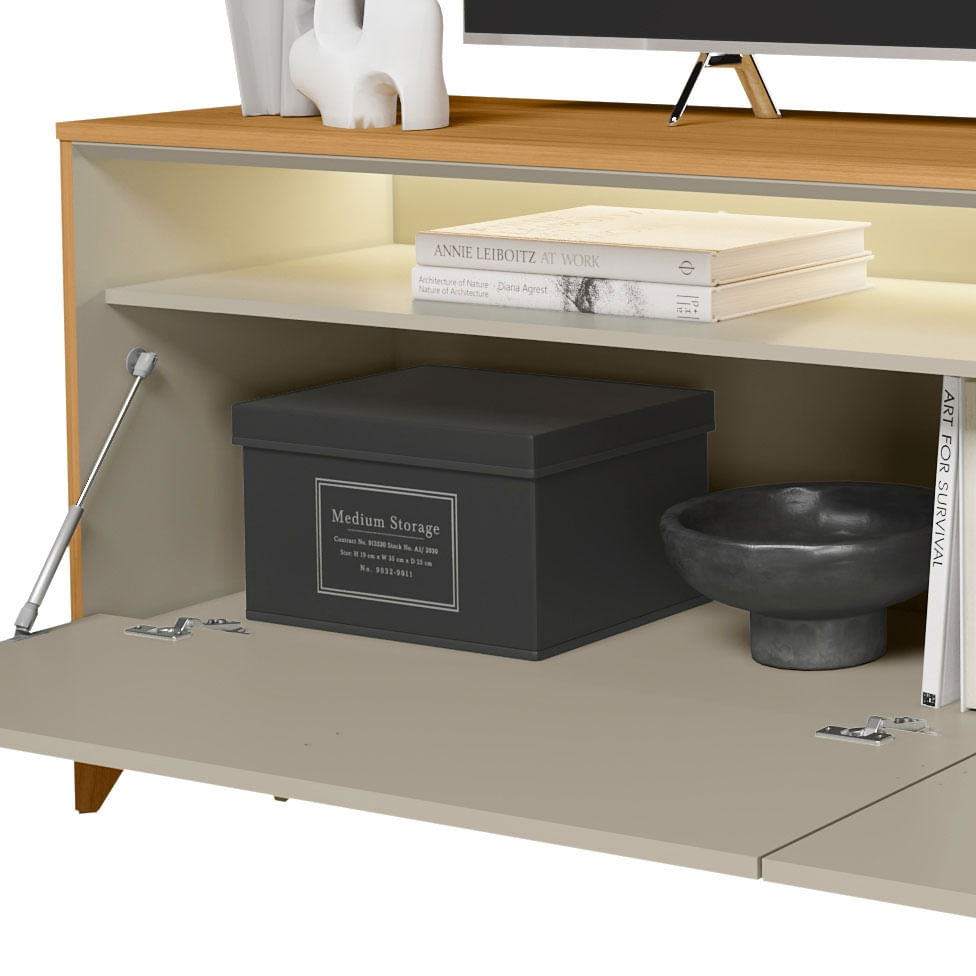 Rack Dubai para TV 70" com 2 Portas e Iluminação de LED Nature e Off White 1,82m - Imagem 4