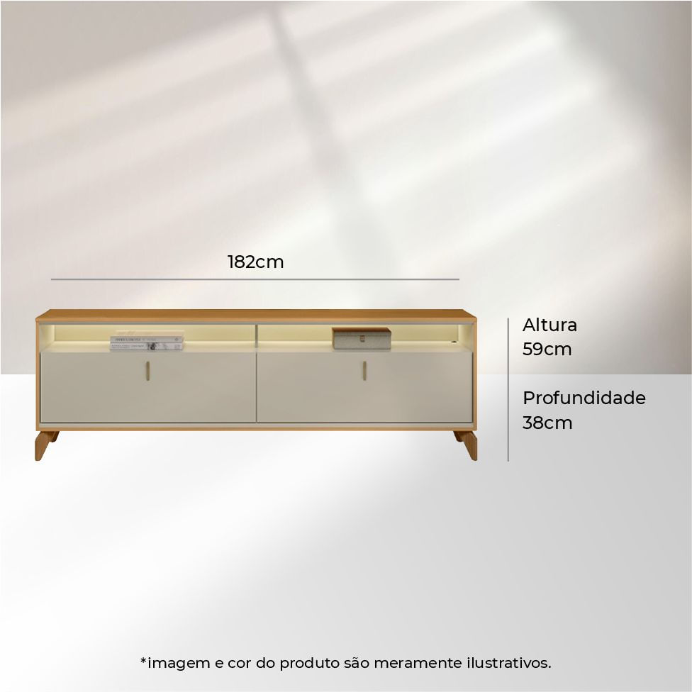 Rack Dubai para TV 70" com 2 Portas e Iluminação de LED Nature e Off White 1,82m - Imagem 6