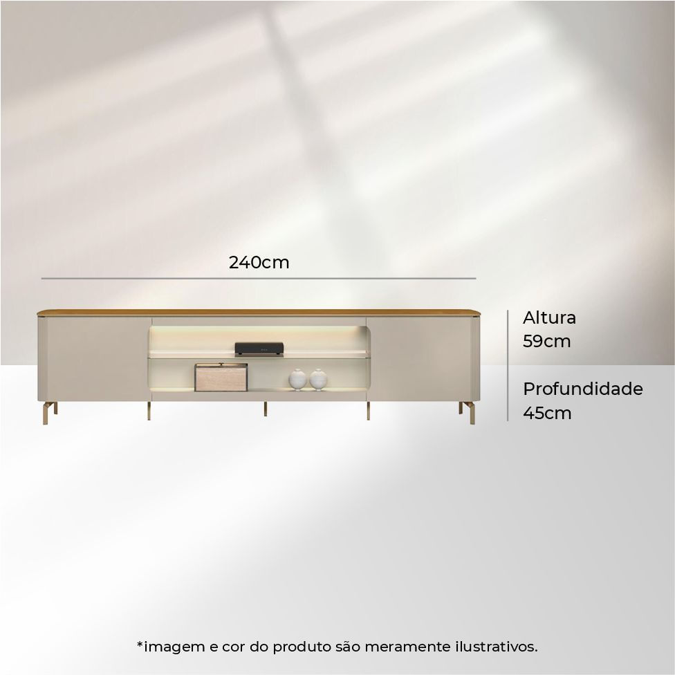 Rack Santorini para TV 85" com 2 Portas e Iluminação de LED Tauari e Off White - Imagem 3