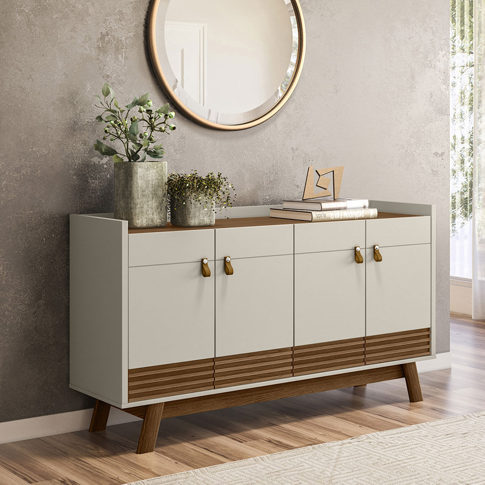 Buffet Balcão Abruzzo com 4 Portas Freijó e Off White 1,60m - Imagem 2