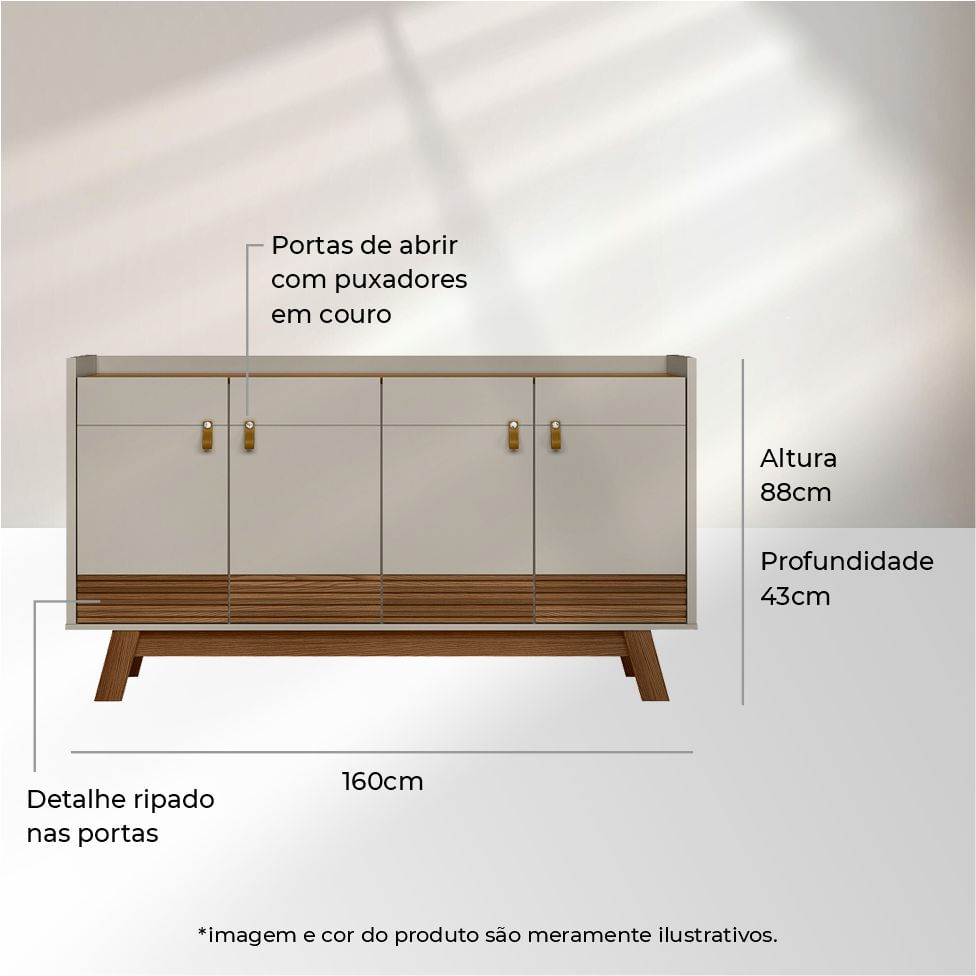 Buffet Balcão Abruzzo com 4 Portas Freijó e Off White 1,60m - Imagem 3
