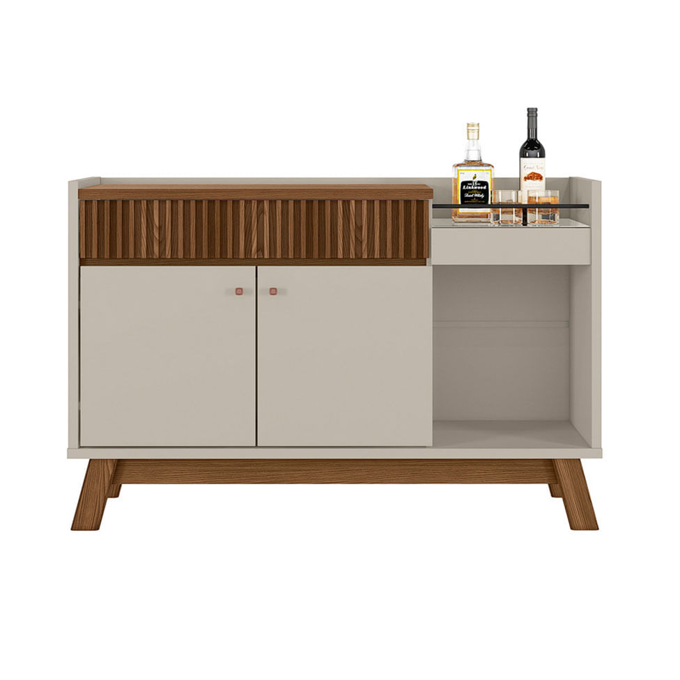 Buffet Balcão Lucca com 2 Portas e 1 Gaveta Freijó e Off White 1,60m