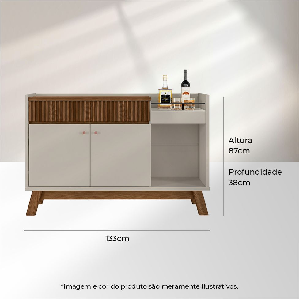 Buffet Balcão Lucca com 2 Portas e 1 Gaveta Freijó e Off White 1,60m - Imagem 3