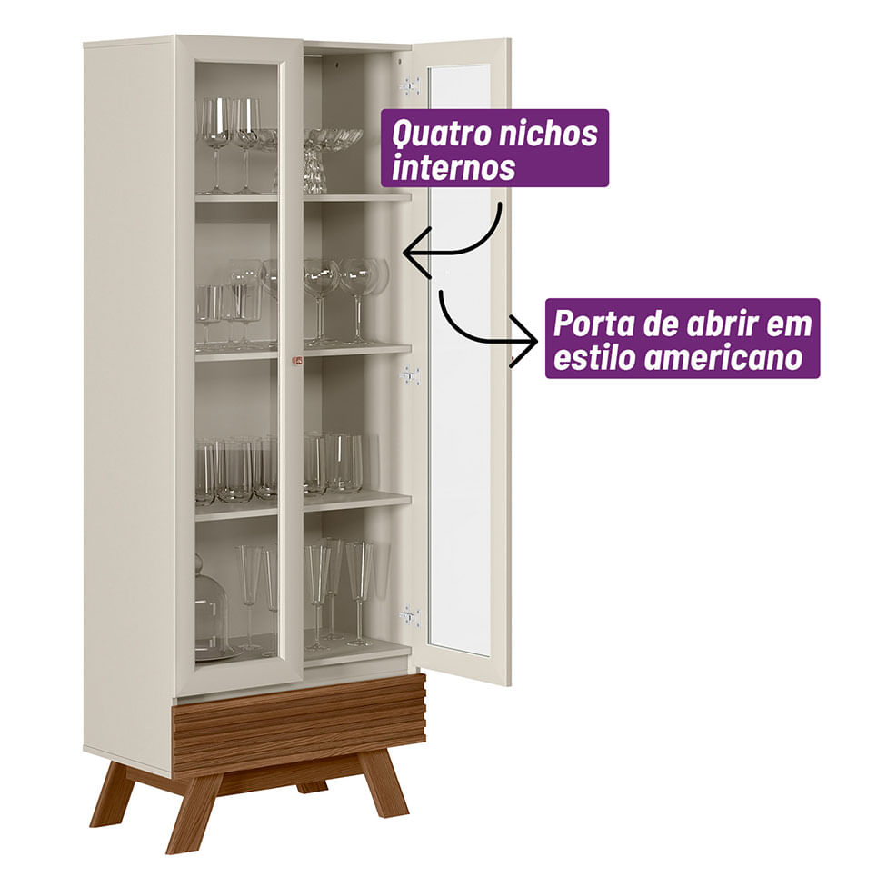 Cristaleira Marsala com 2 Portas e 3 Prateleiras Freijó e Off White - Imagem 2
