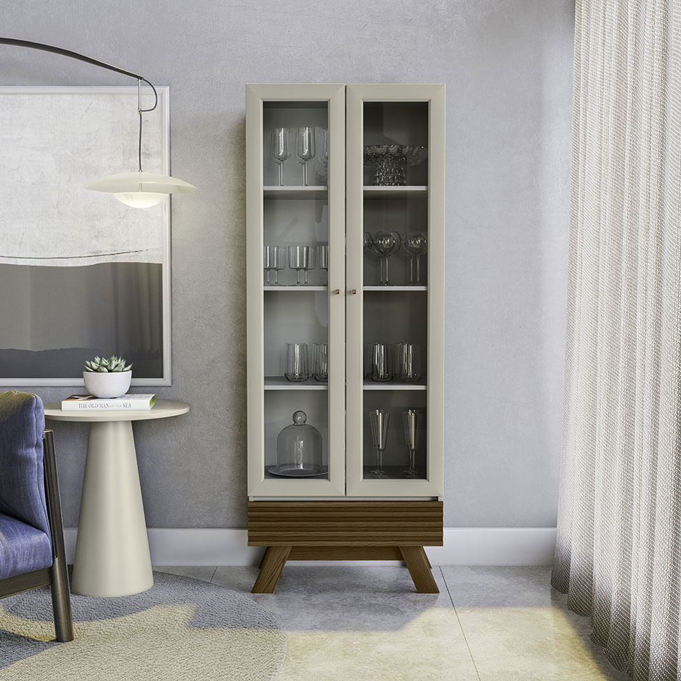 Cristaleira Marsala com 2 Portas e 3 Prateleiras Freijó e Off White - Imagem 3