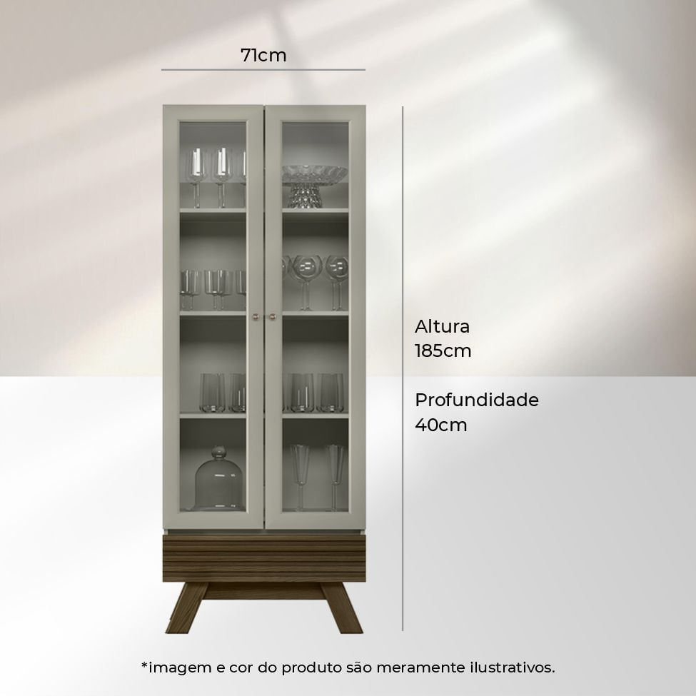 Cristaleira Marsala com 2 Portas e 3 Prateleiras Freijó e Off White - Imagem 4