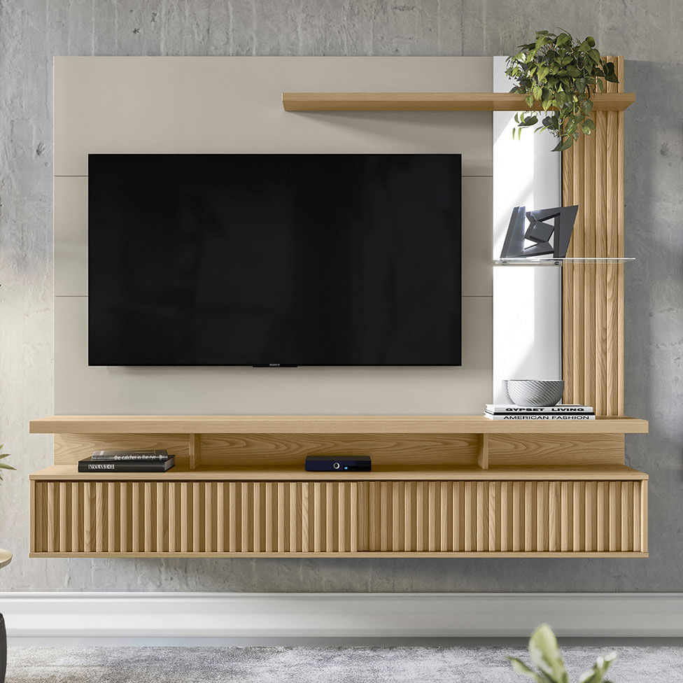 Painel Home Maragogi com 2 Porta Carvalho e Off White - Imagem 3