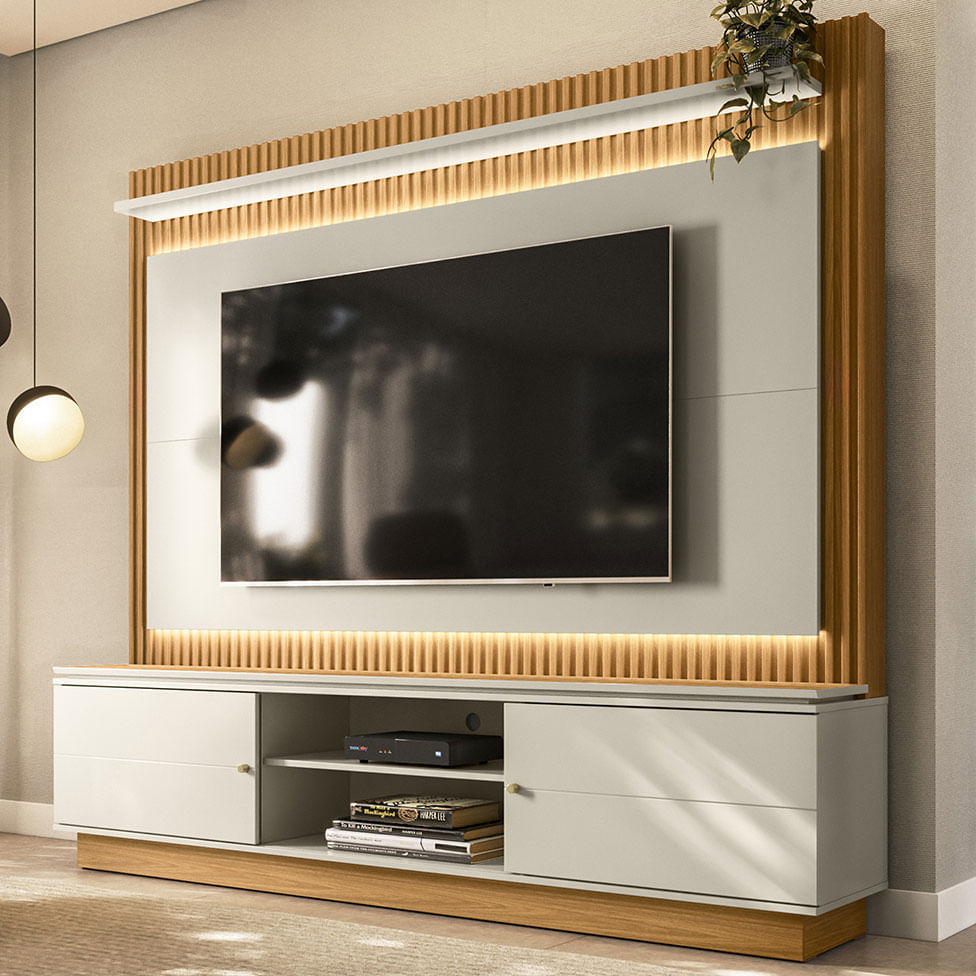 Estante Home Guararapes para TV até 75" com LED Nature e Off White - Imagem 3