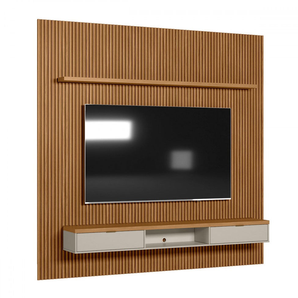 Painel Home Ripado com 2 Porta para TV 75" Nature e Off White