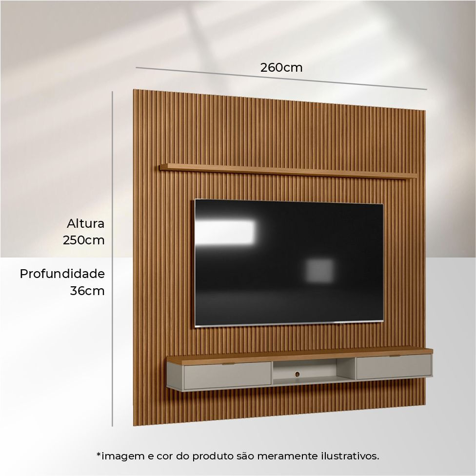 Painel Home Ripado com 2 Porta para TV 75" Nature e Off White - Imagem 3