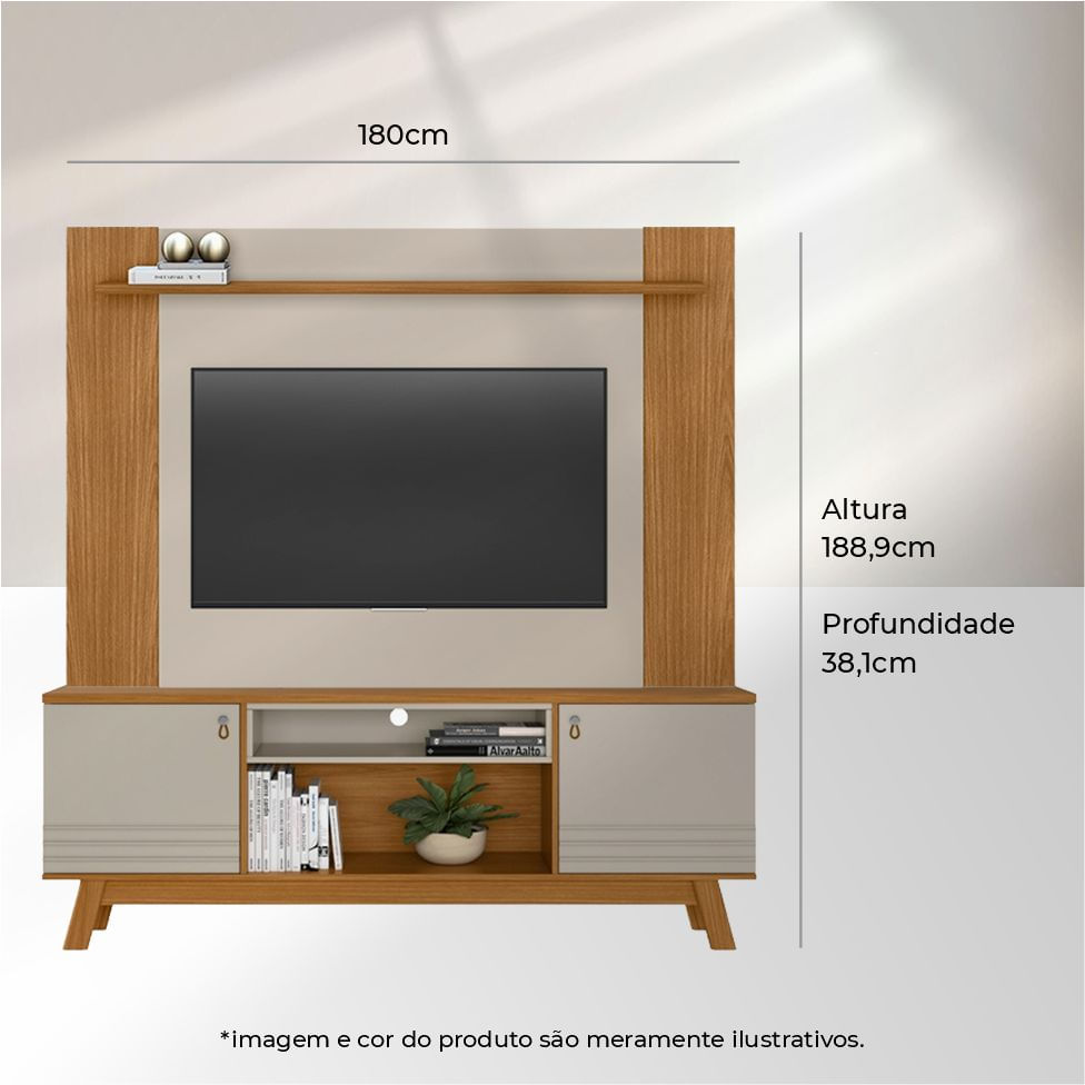 Rack Colorado com Painel Tulum para TV até 75" 2 Portas Nature e Off White - Imagem 4