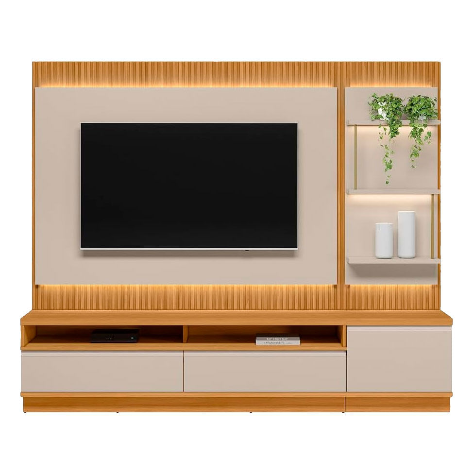 Estante Home São Paulo para TV até 70" 1 Módulo e Iluminação de LED Tauari e Off White