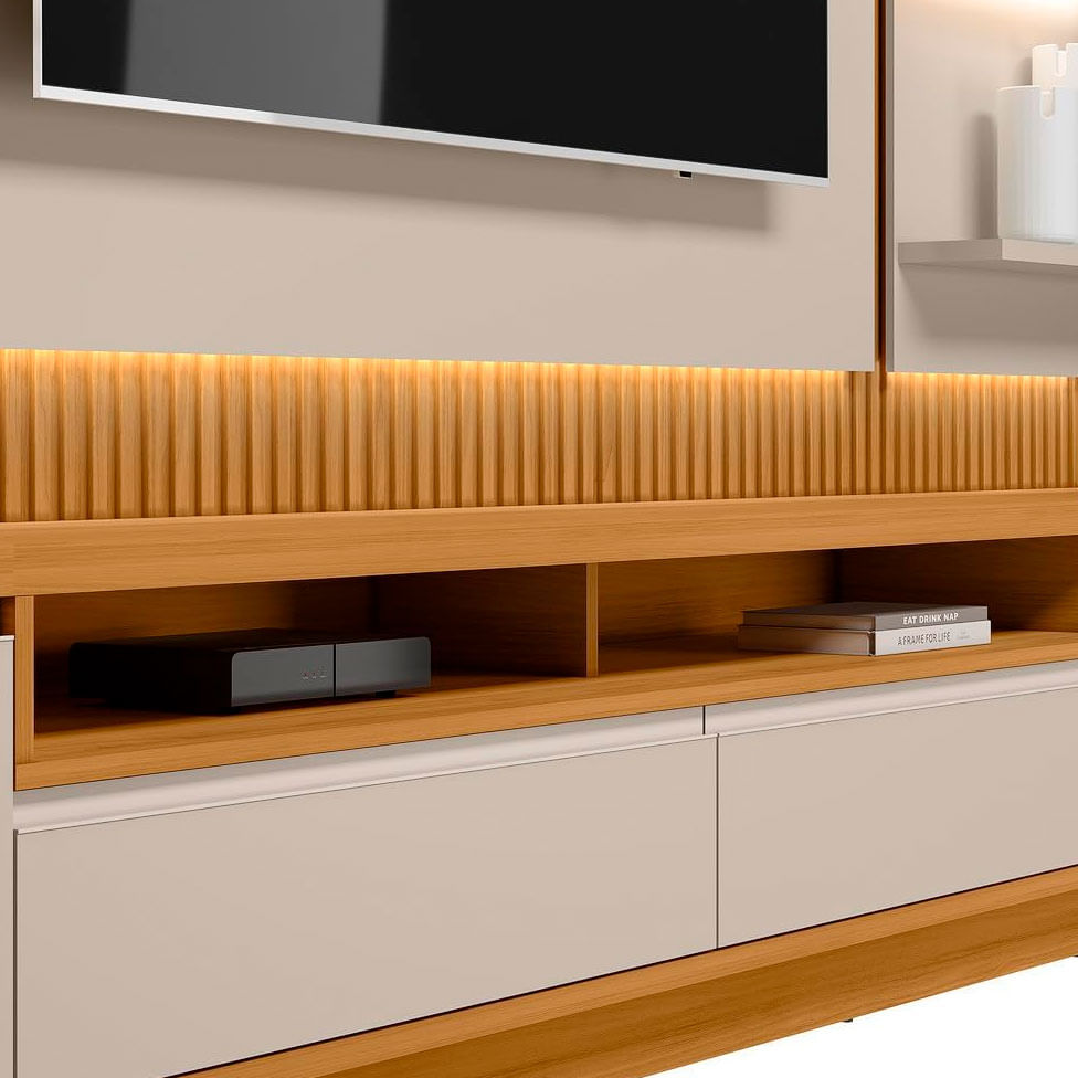 Estante Home São Paulo para TV até 70" 1 Módulo e Iluminação de LED Tauari e Off White - Imagem 3
