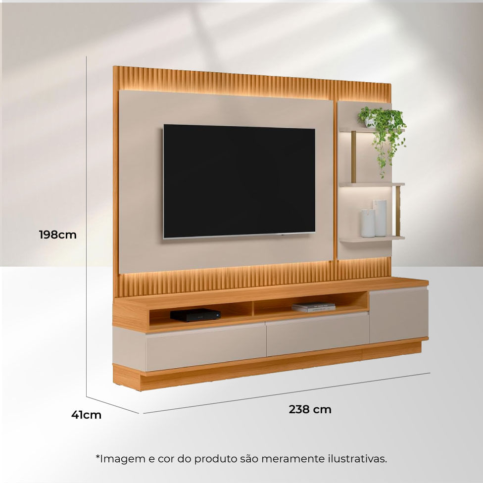 Estante Home São Paulo para TV até 70" 1 Módulo e Iluminação de LED Tauari e Off White - Imagem 5