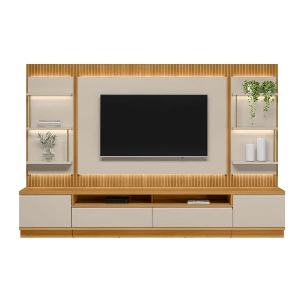 Estante Home São Paulo para TV até 70" 2 Módulos e Iluminação de LED Tauari e Off White