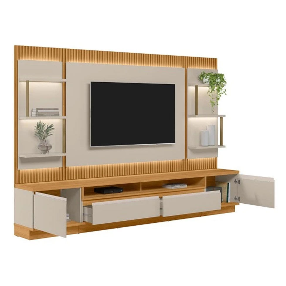 Estante Home São Paulo para TV até 70" 2 Módulos e Iluminação de LED Tauari e Off White - Imagem 2