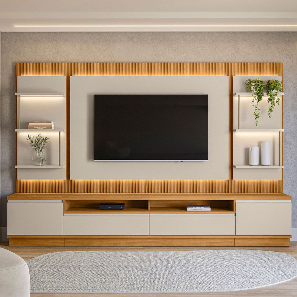 Estante Home São Paulo para TV até 70" 2 Módulos e Iluminação de LED Tauari e Off White - Imagem 3