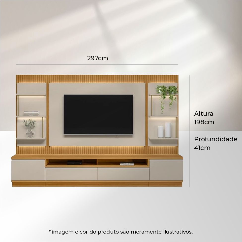 Estante Home São Paulo para TV até 70" 2 Módulos e Iluminação de LED Tauari e Off White - Imagem 4
