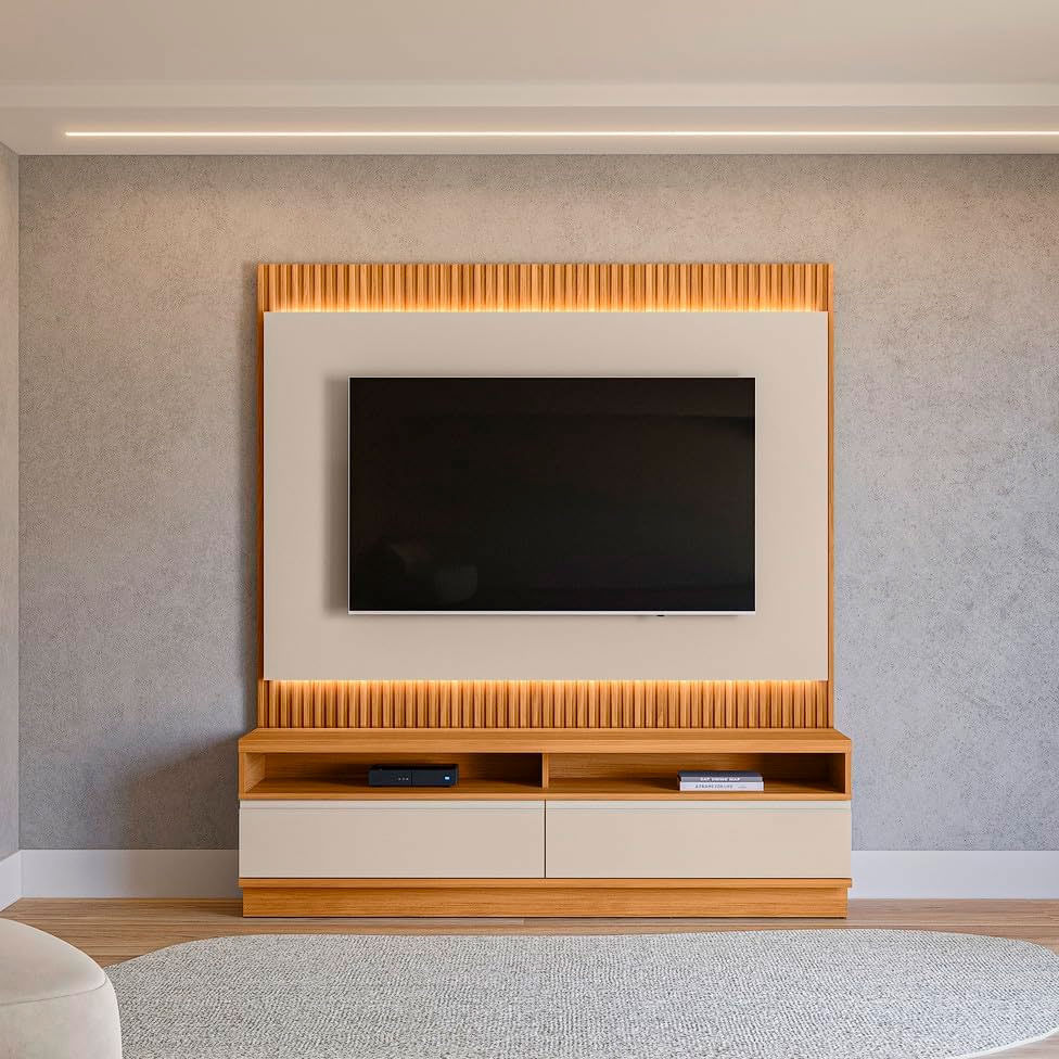 Rack com Painel São Paulo para TV até 70" 2 Gavetas Tauari e Off White - Imagem 5