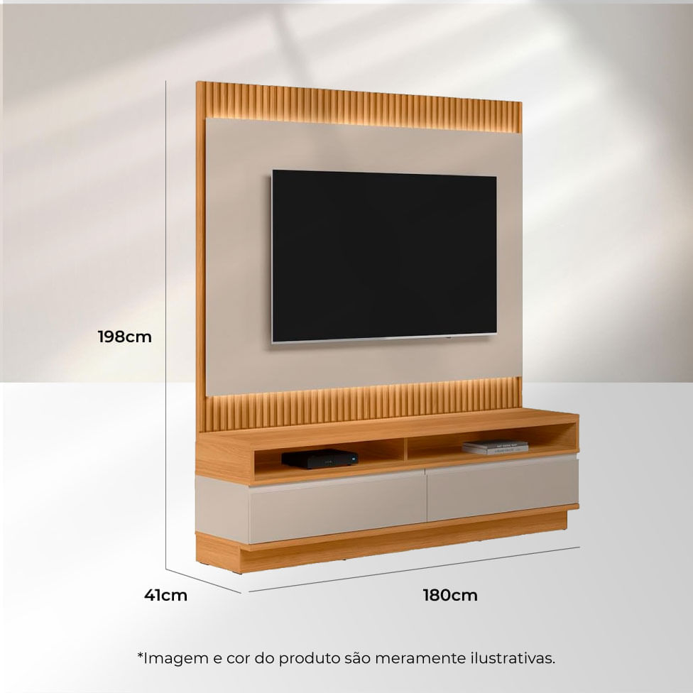 Rack com Painel São Paulo para TV até 70" 2 Gavetas Tauari e Off White - Imagem 6