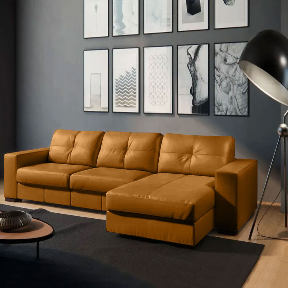 Sofá Domini com Chaise Direita em Couro Amarula 2,96m - Imagem 3