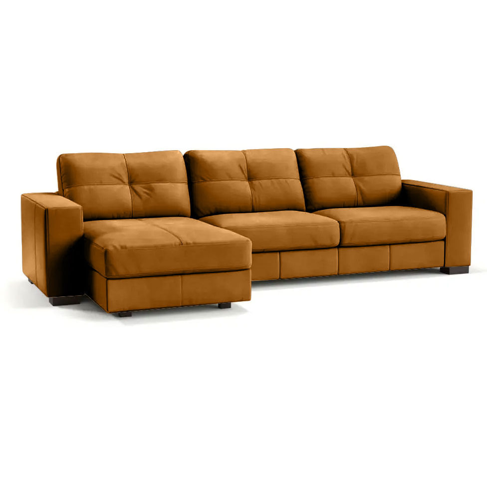 Sofá Domini com Chaise Esquerdo em Couro Amarula 2,96m