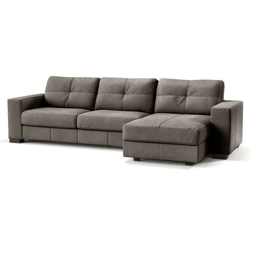 Sofá Domini com Chaise Direita em Couro Cimento 2,96m