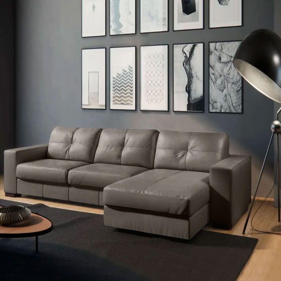 Sofá Domini com Chaise Direita em Couro Cimento 2,96m - Imagem 2