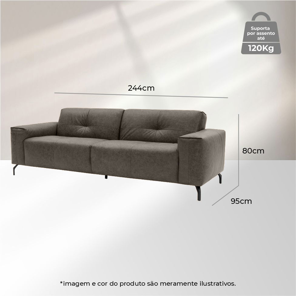 Sofá Santorini em Couro Cimento 2,44m - Imagem 5