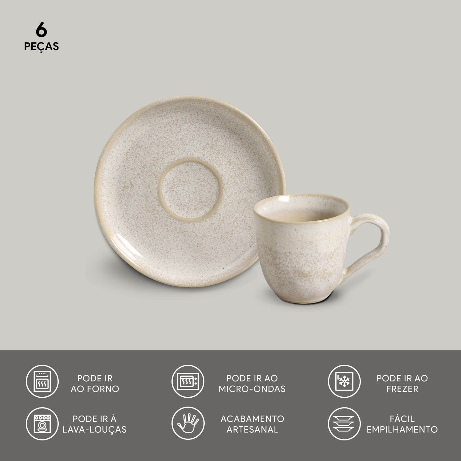 Conjunto com 6 Xícaras de Café com Pires Bio Latte 120ml - Imagem 3