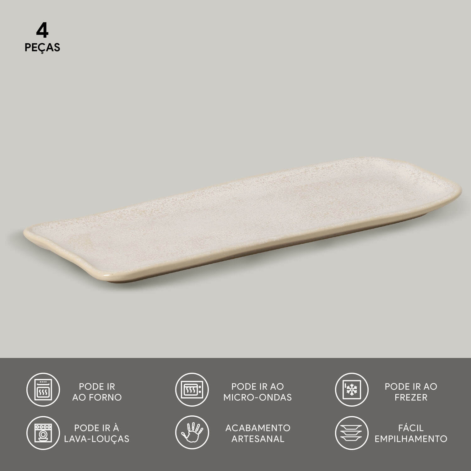 Conjunto com 4 Travessas Retangular Média Orgânico Latte 33x13cm - Imagem 3